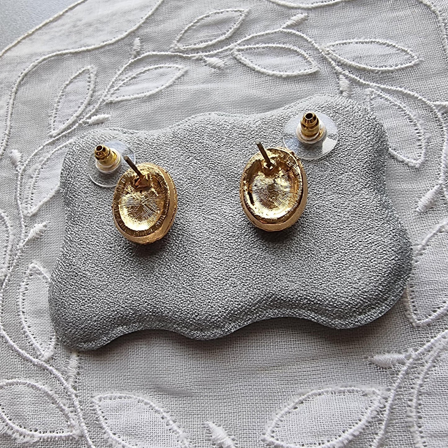 Posts - Pink Cabochon and Crystal Halo Stud Earrings