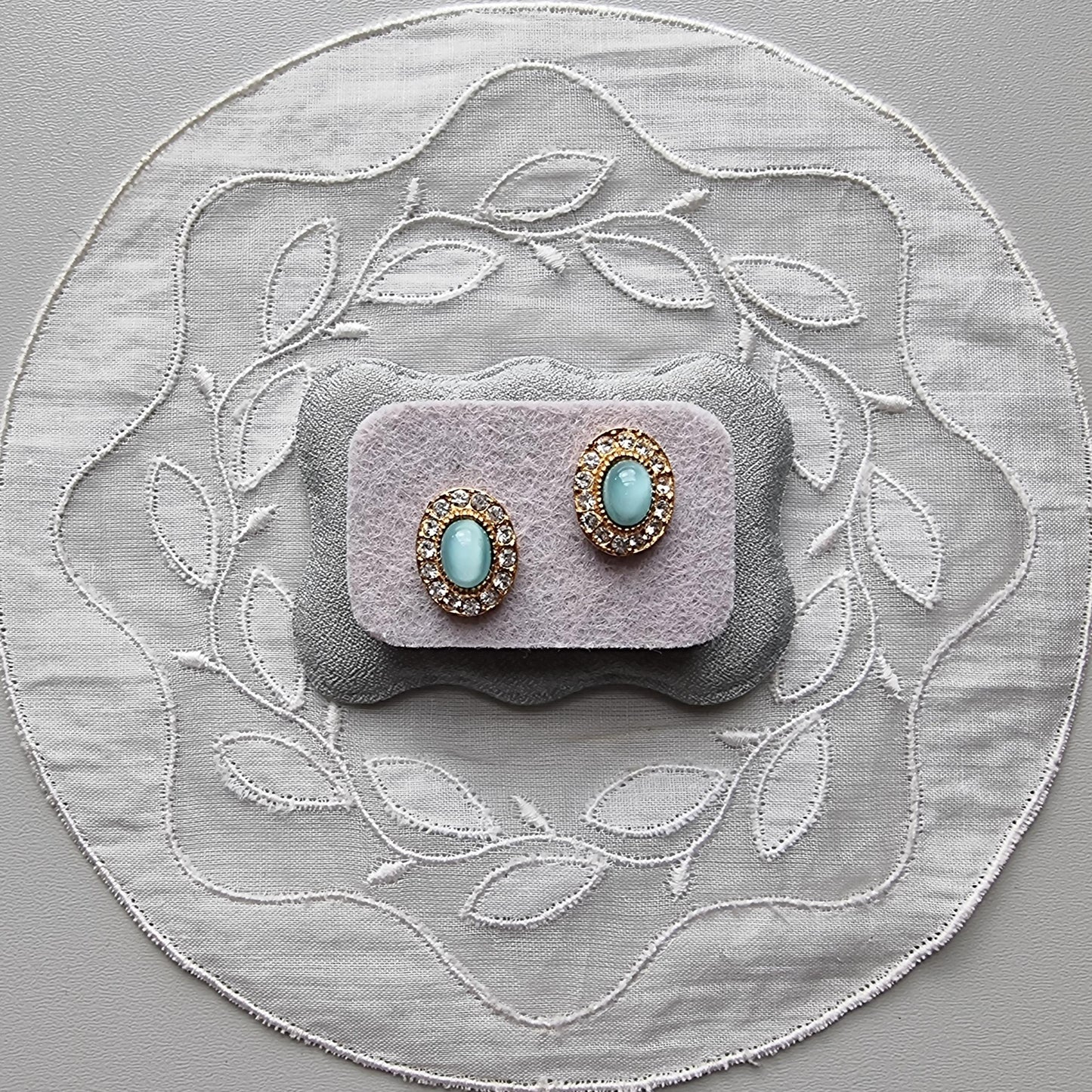 Posts - Light Blue Cat's Eye and Crystal Halo Stud Earrings
