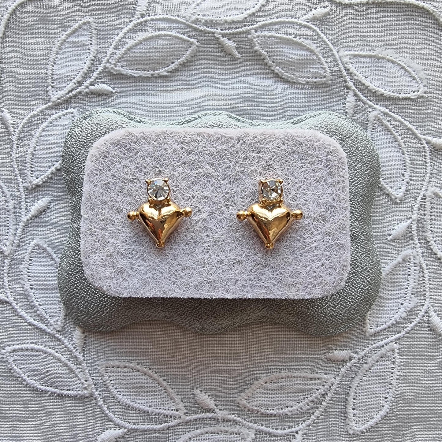 Posts - Gold Beaded Heart Crystal Stud Earrings