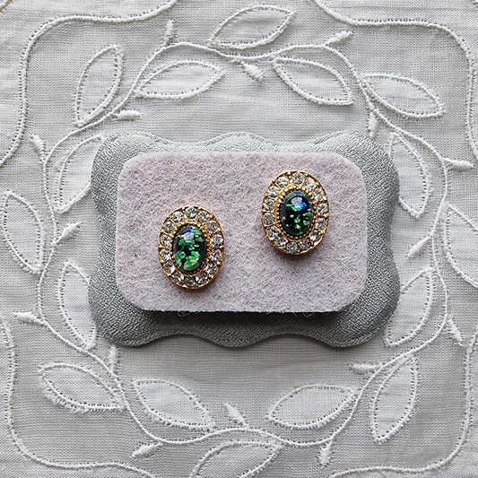 Posts - Fire Opal Crystal Halo Stud Earrings