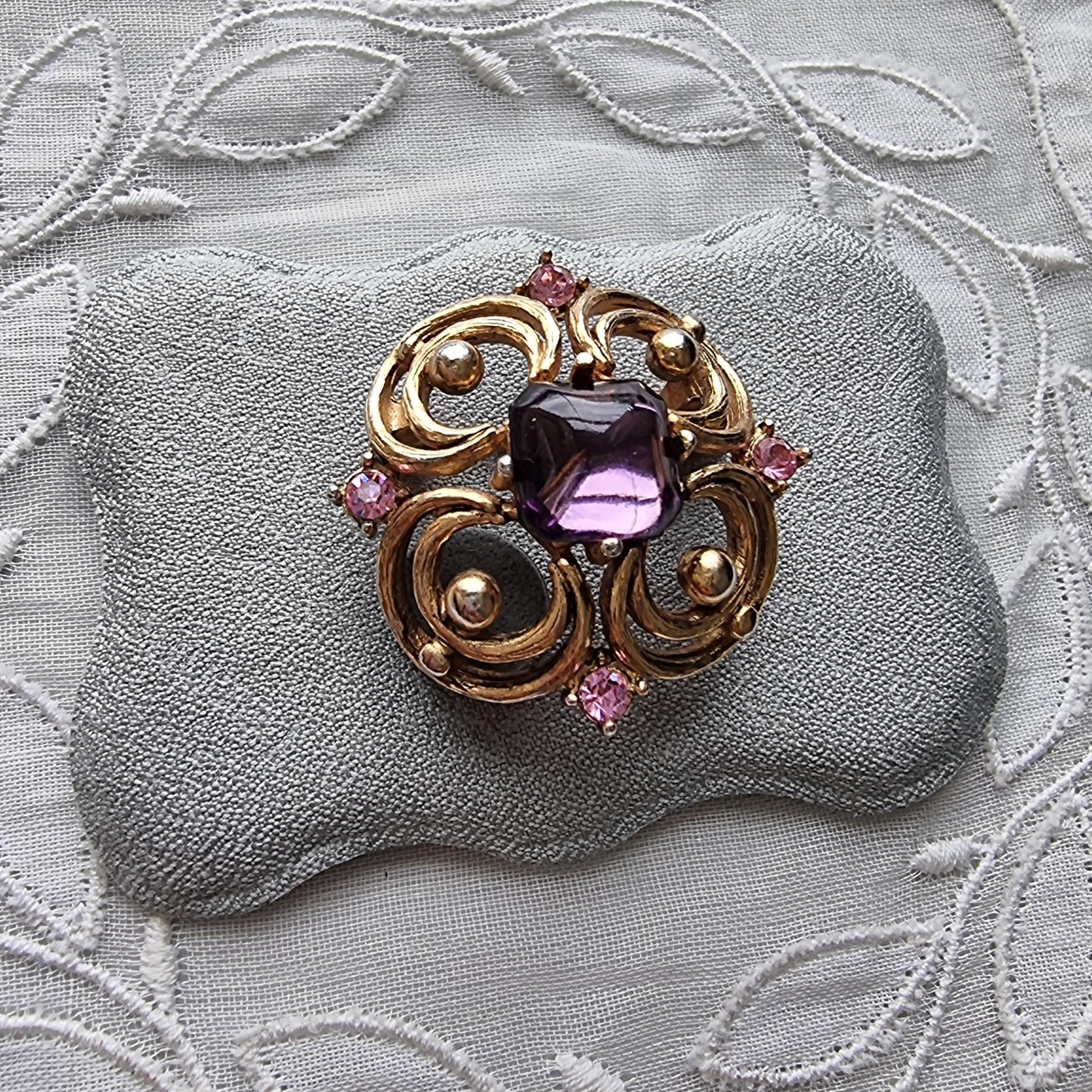 Brooch - Ornate Purple and Pink Crystals Brooch