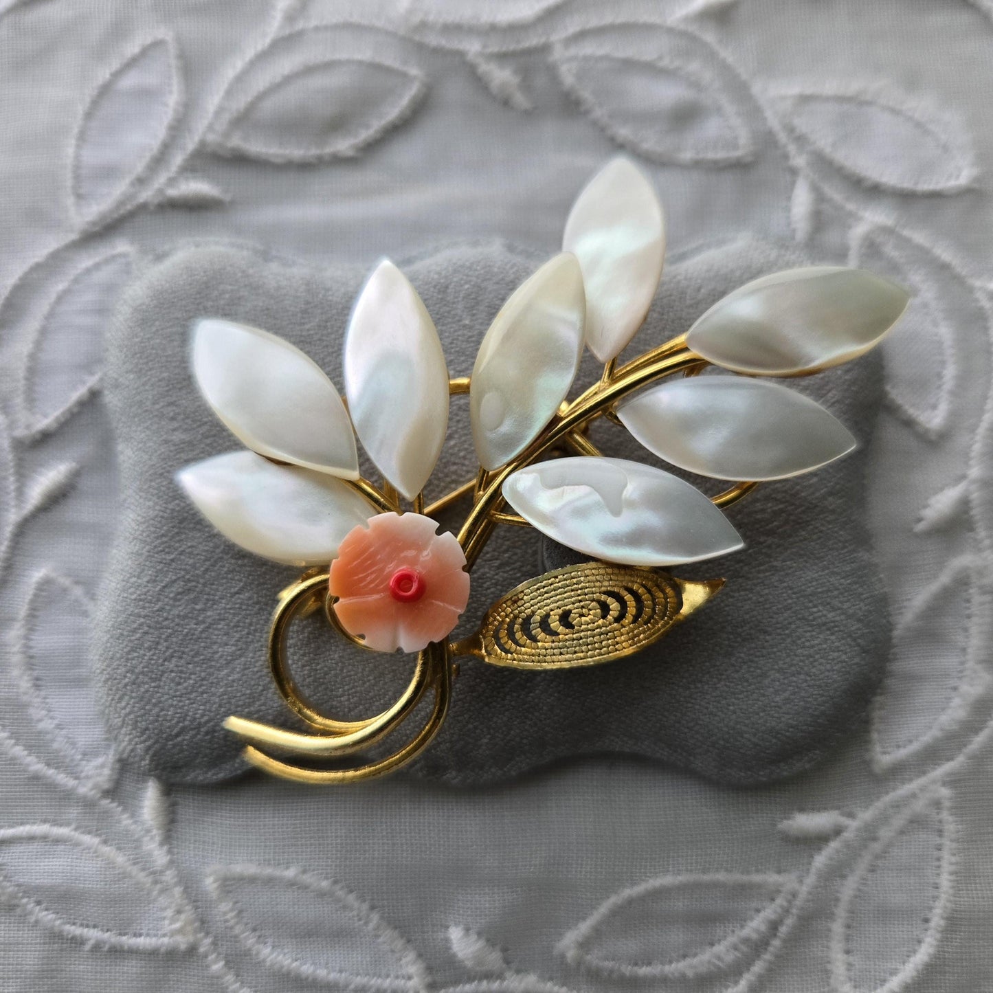 Brooch - Mother of Pearl Leafy Branch Brooch