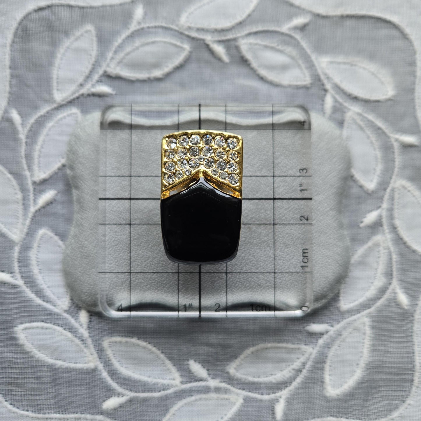 Clip on - Black Enamel and Clear Crystals Clip On Earrings